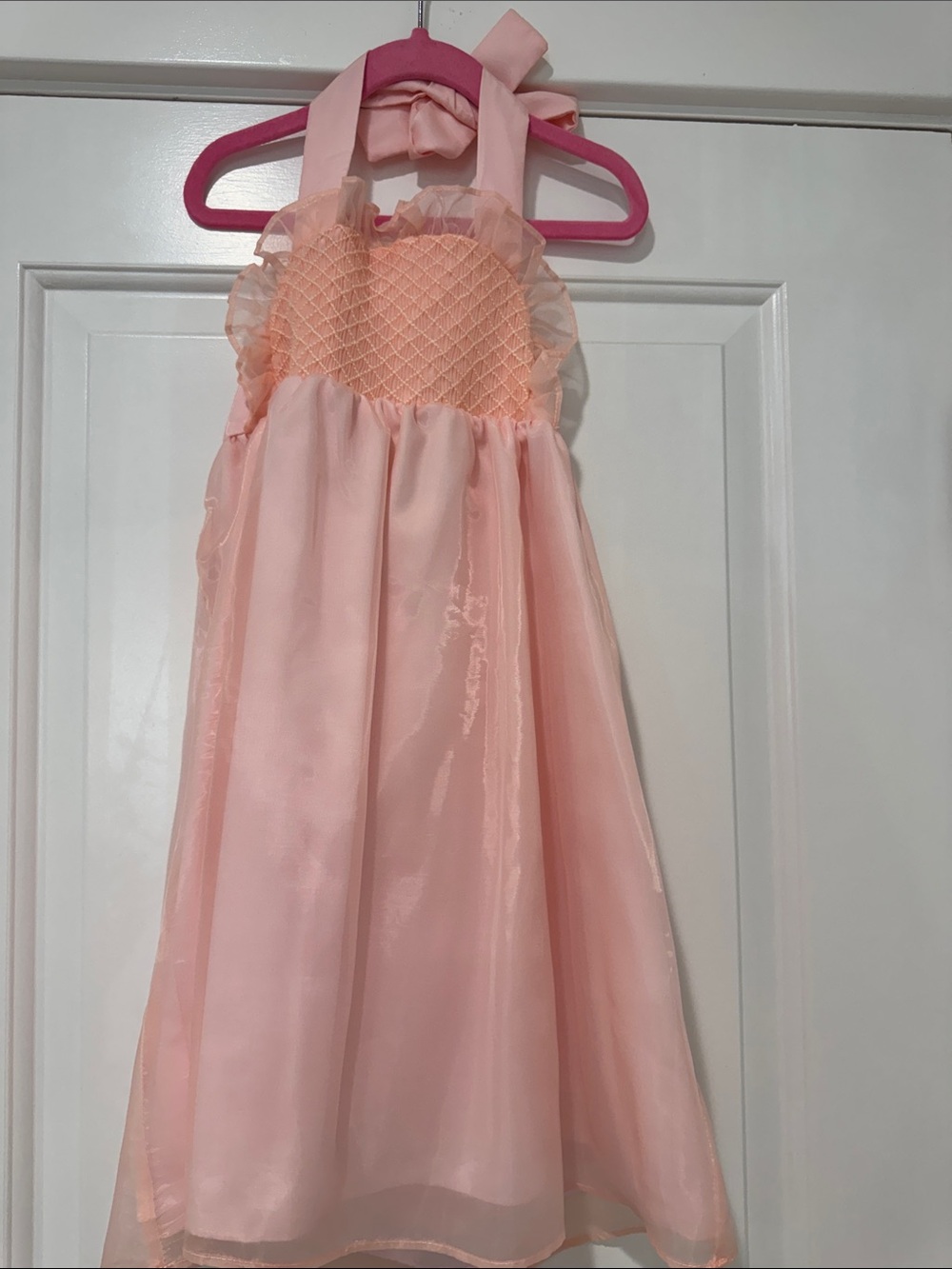Girls Pink Halter Formal Dress with Smocked Bodice
